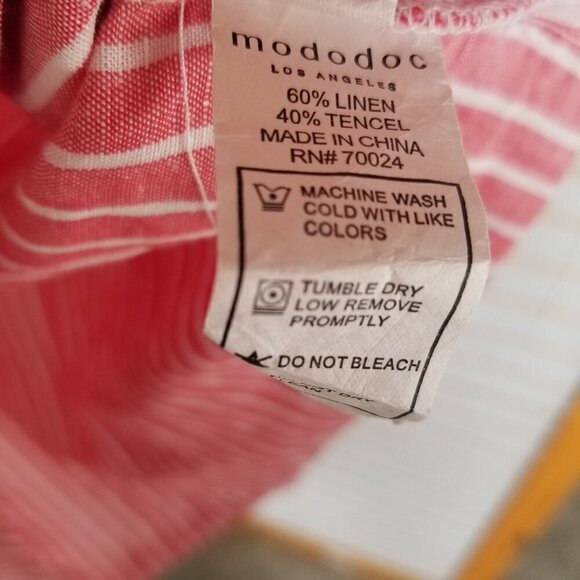 Mododoc Striped Dress Size Small Red Stripe Oversized Fit Linen Blend Adj Waist - Picture 5 of 9